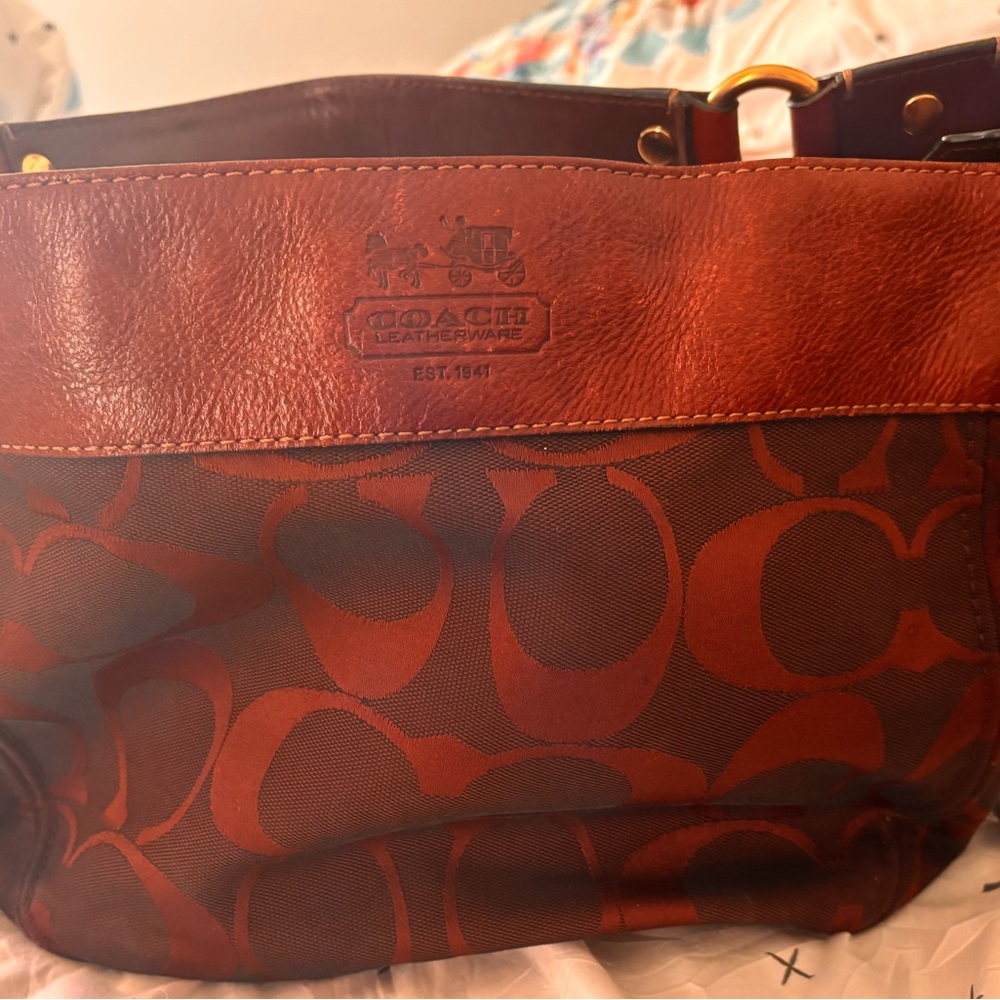 Coach Signature Shoulder Bag in Brown and Brick